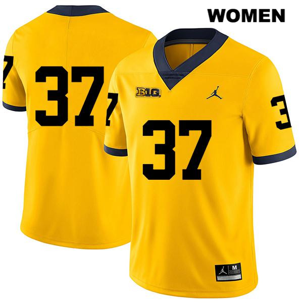 Women's NCAA Michigan Wolverines Dane Drobocky #37 No Name Yellow Jordan Brand Authentic Stitched Legend Football College Jersey GB25T05BG
